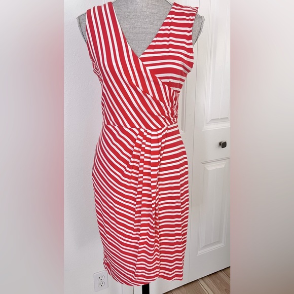 Vince Camuto Striped Melon pink dress Slip on  Faux Wrap   SZ:Med - Picture 3 of 8